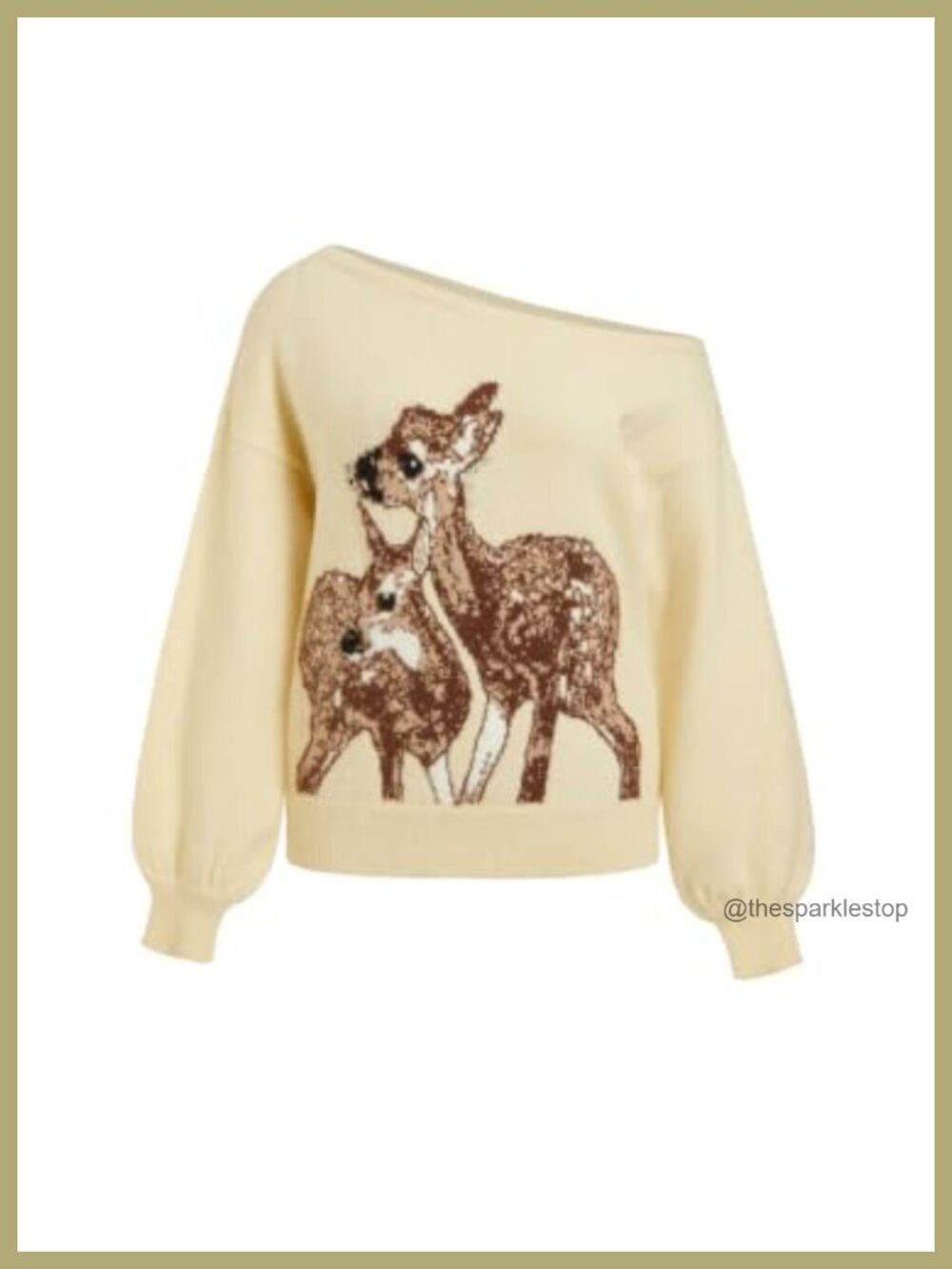 Off Shoulder Knit Pullover Sweater Cute Deer Graphic Cottagecore